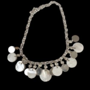 Vintake mother of pearl discs and silvertoned discs on chain with beads
